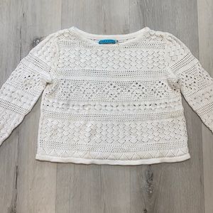 Alice + Olivia, white cropped crochet sweater, size S
